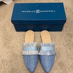 Michelle McDowell Blue Fringe Mules